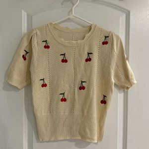 White Cherry Print Top